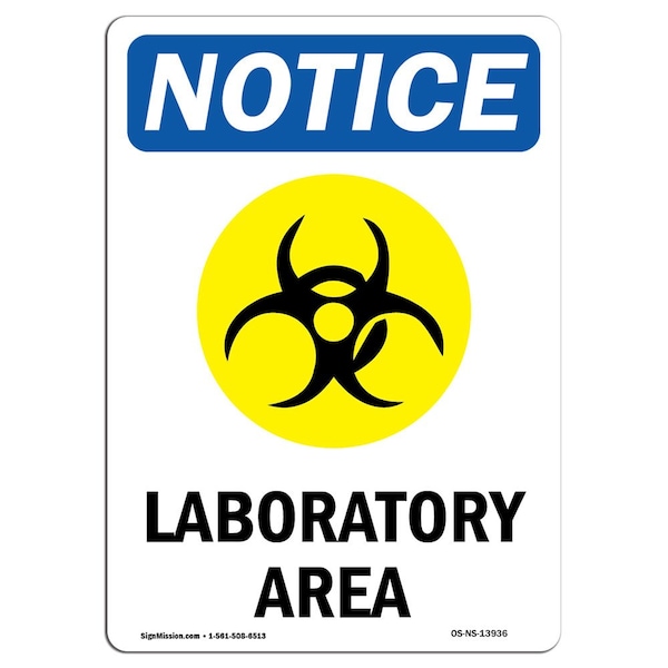 Safety Sign, OSHA Notice, 5" Height, Laboratory Area Sign With Symbol, Portrait, 10PK